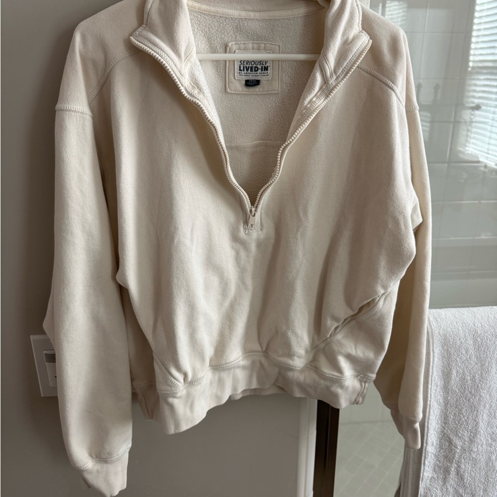 Aerie Women's Cream Quarter-Zip Sweater